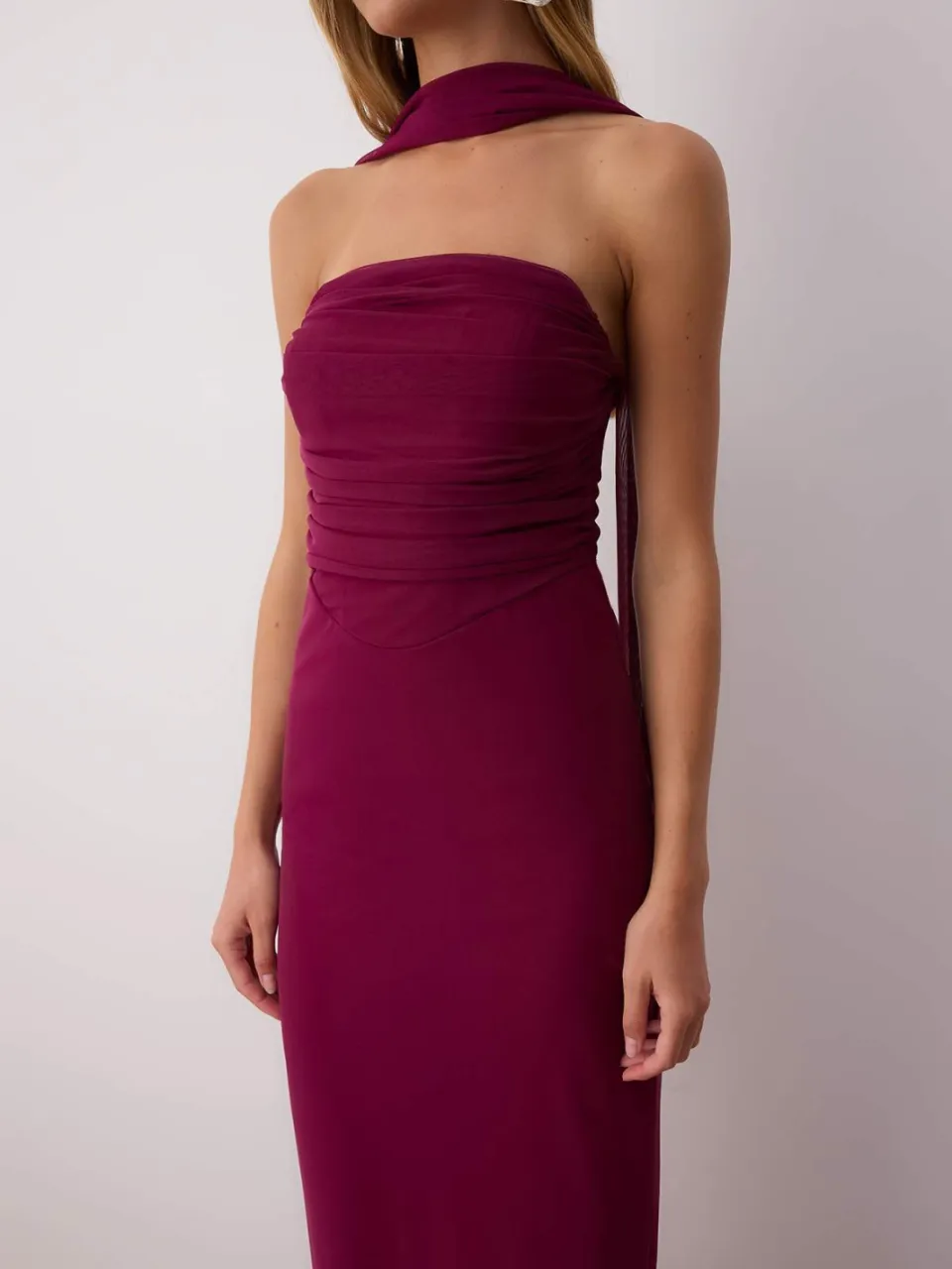 Trendyol TRENDYOLMİLLA Dames Paars Effen Maxi Mouwloos Diploma-uitreiking / Gala Recht Avond & Gala Jurk Rood