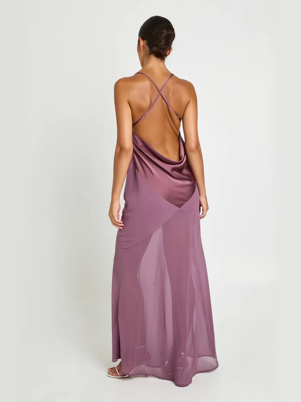 boohoo Dames Satijn & Chiffon Mix Maxi Jurk mauve, foto 3