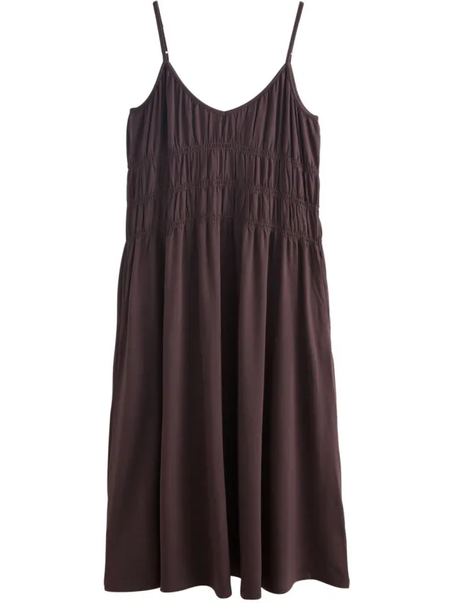 Next Dames - Gerimpelde jersey midi-jurk met bandjes - Bruin Chocolate Brown