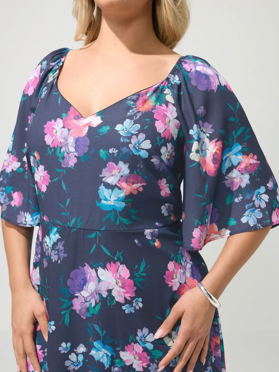 Yours London Marineblauwe Midaxijurk Met Bloemenprint, foto 5