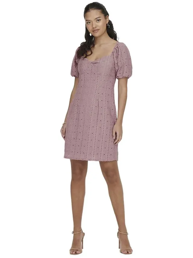 JDY Willow Bow Korte Mouwen Korte Jurk Roze S Vrouw Woodrose