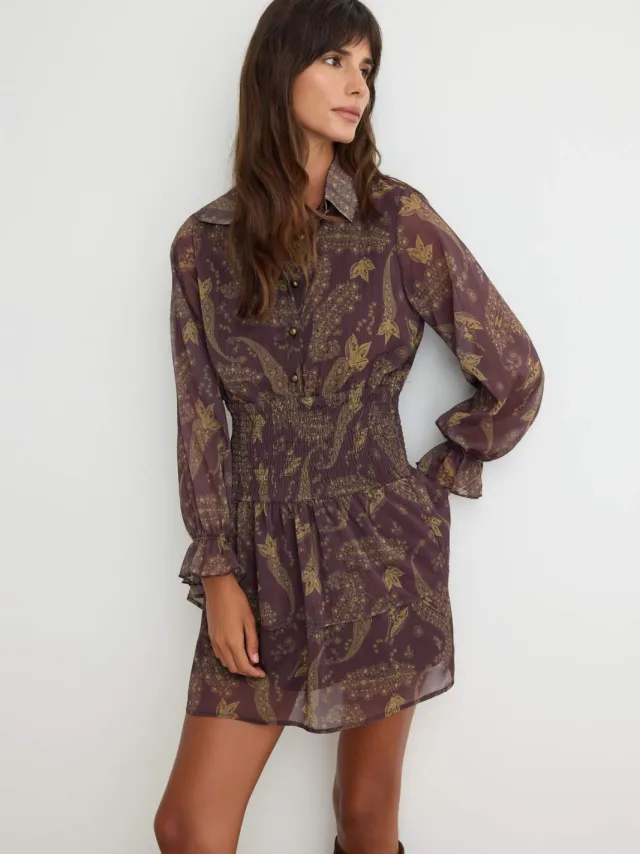 Trendyol Curve Dames Bruin Paisley Kort / Mini Lang Skater Jurken