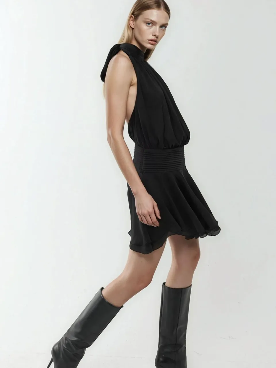 Hiccup Gestructureerde Turtleneck Mini Jurk zwart, foto 2