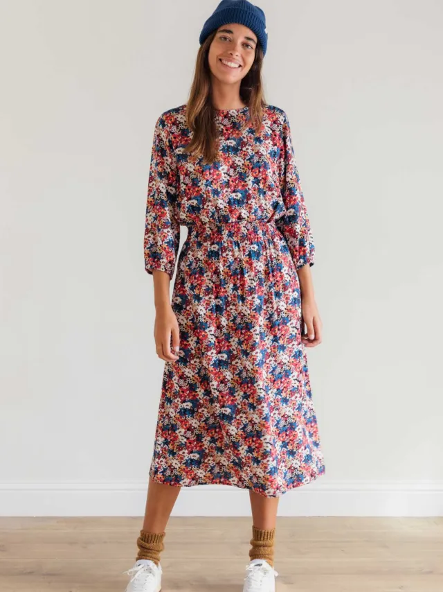 TWOTHIRDS dames vegan Jurk Holzendorf Bloementuinprint Donkerblauw