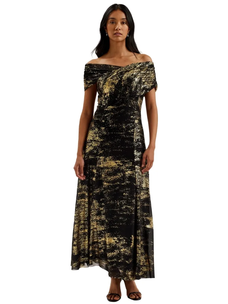 Ted Baker Serinha Bardot Zwarte Midi-jurk Met Folieprint