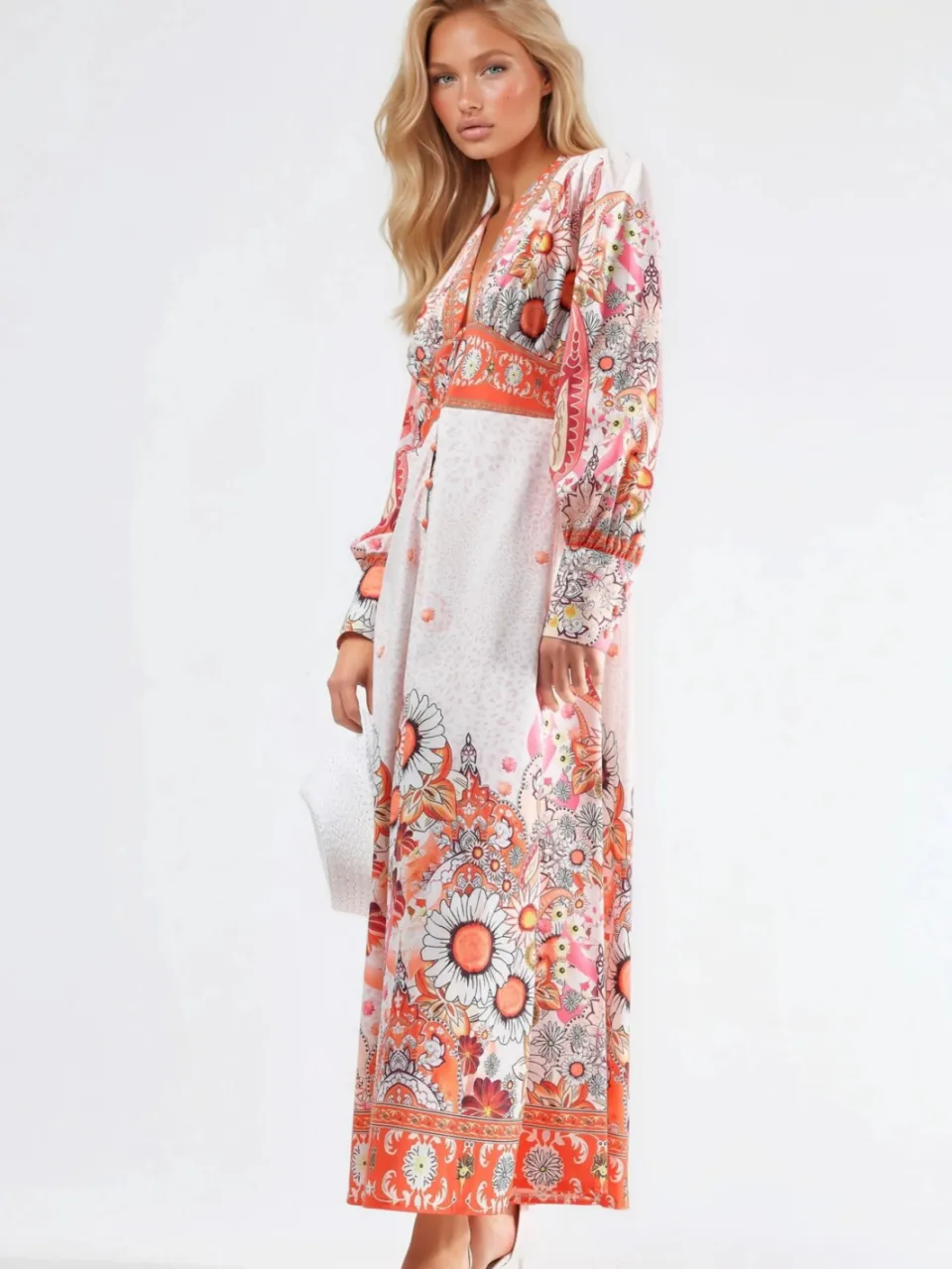 MSN Collection Floral Maxi-jurk met Paneelontwerp blauw, foto 2