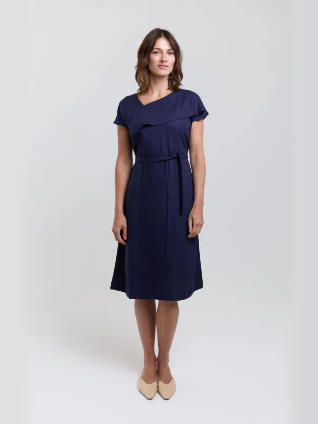 AYANI dames vegan Midi Jurk Daniela Donkerblauw Extra donkerblauw
