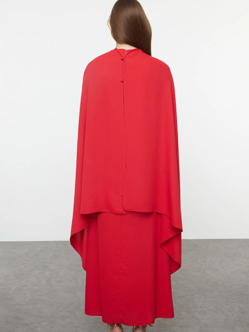 Trendyol Modest Dames Rood Effen Maxi Lang Stijlvol/Avond Recht Modest Avond Jurken, foto 2