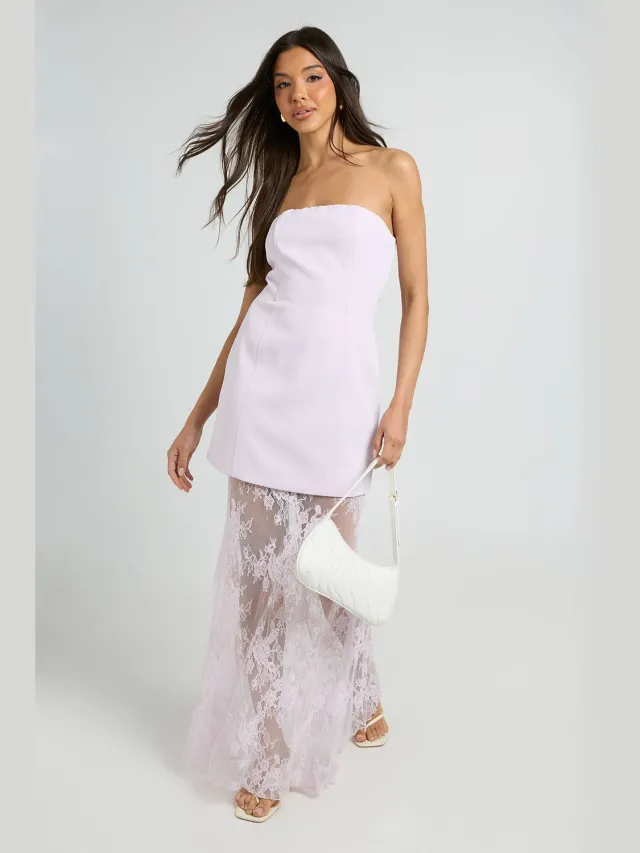 boohoo Dames Premium Gestructureerde Kanten Maxi Jurk Lila