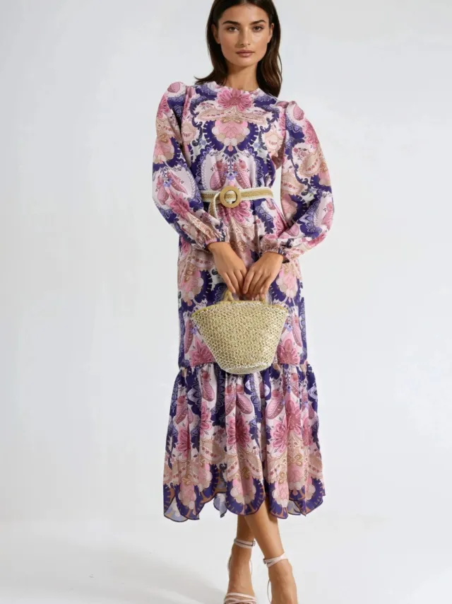 MSN Collection Gestrikte Paisley Patroon Midi Jurk Veelkleurig