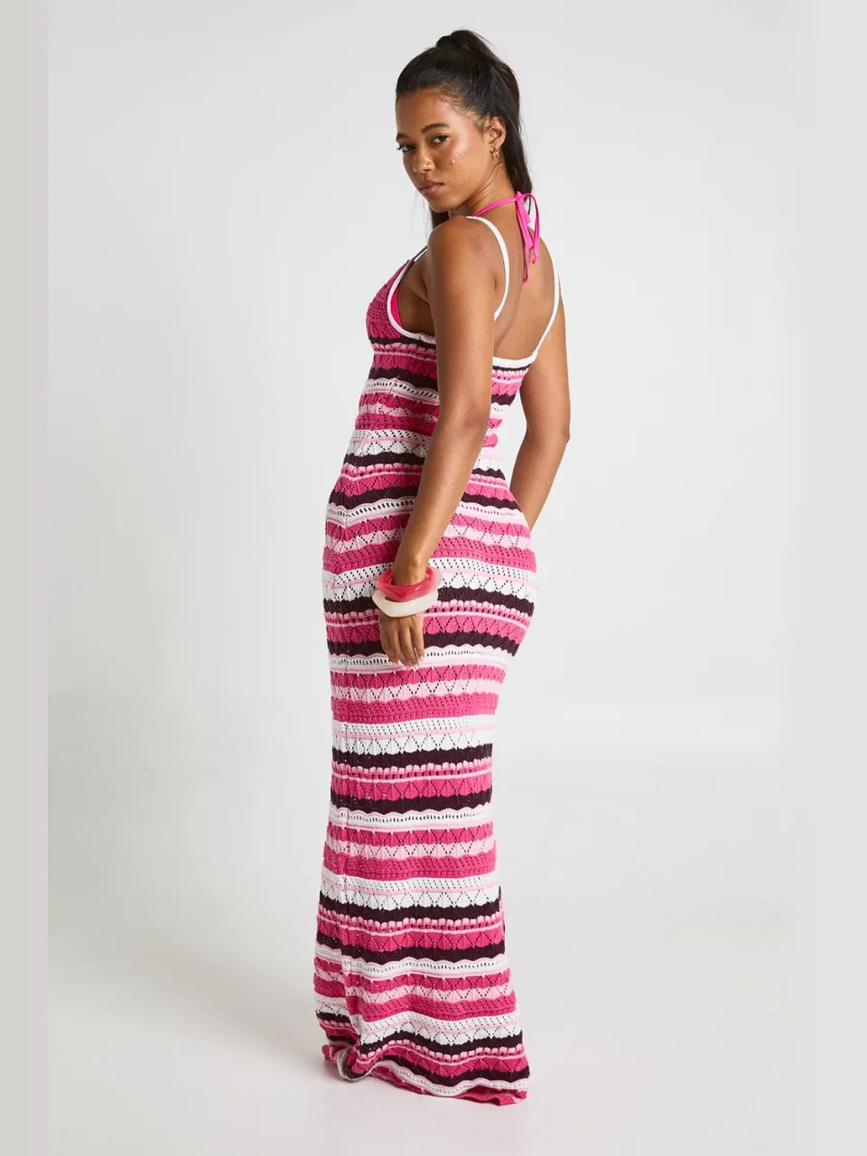 boohoo Dames Gehaakte Maxi-jurk Met Streepsteek roze, foto 2