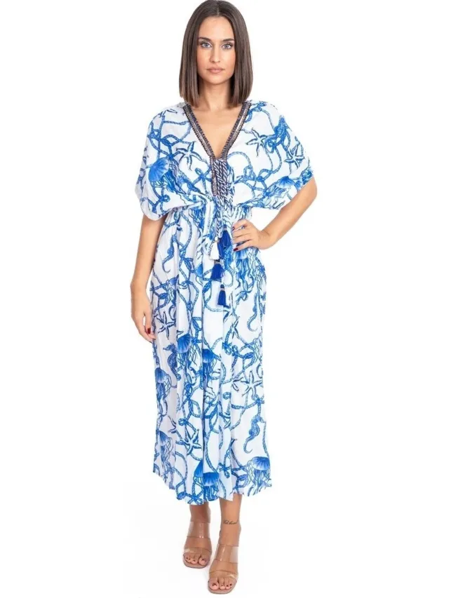 Isla Bonita By Sigris Lange Jurk Isla Bonita By Sigris Lange Midi-Jurk Blauw