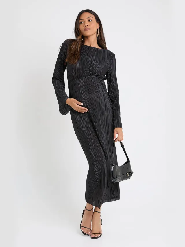 boohoo Dames Zwangerschaps Plisse Vleermuis Midaxi Jurk Zwart