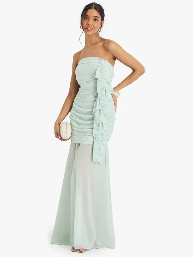 boohoo Dames Chiffon Ruched Maxi-jurk Munt