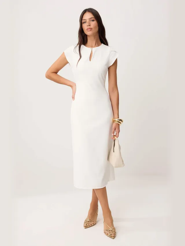 Trendyol TRENDYOLMİLLA Dames Ecru Effen Midi Kort Bodycon Jurken