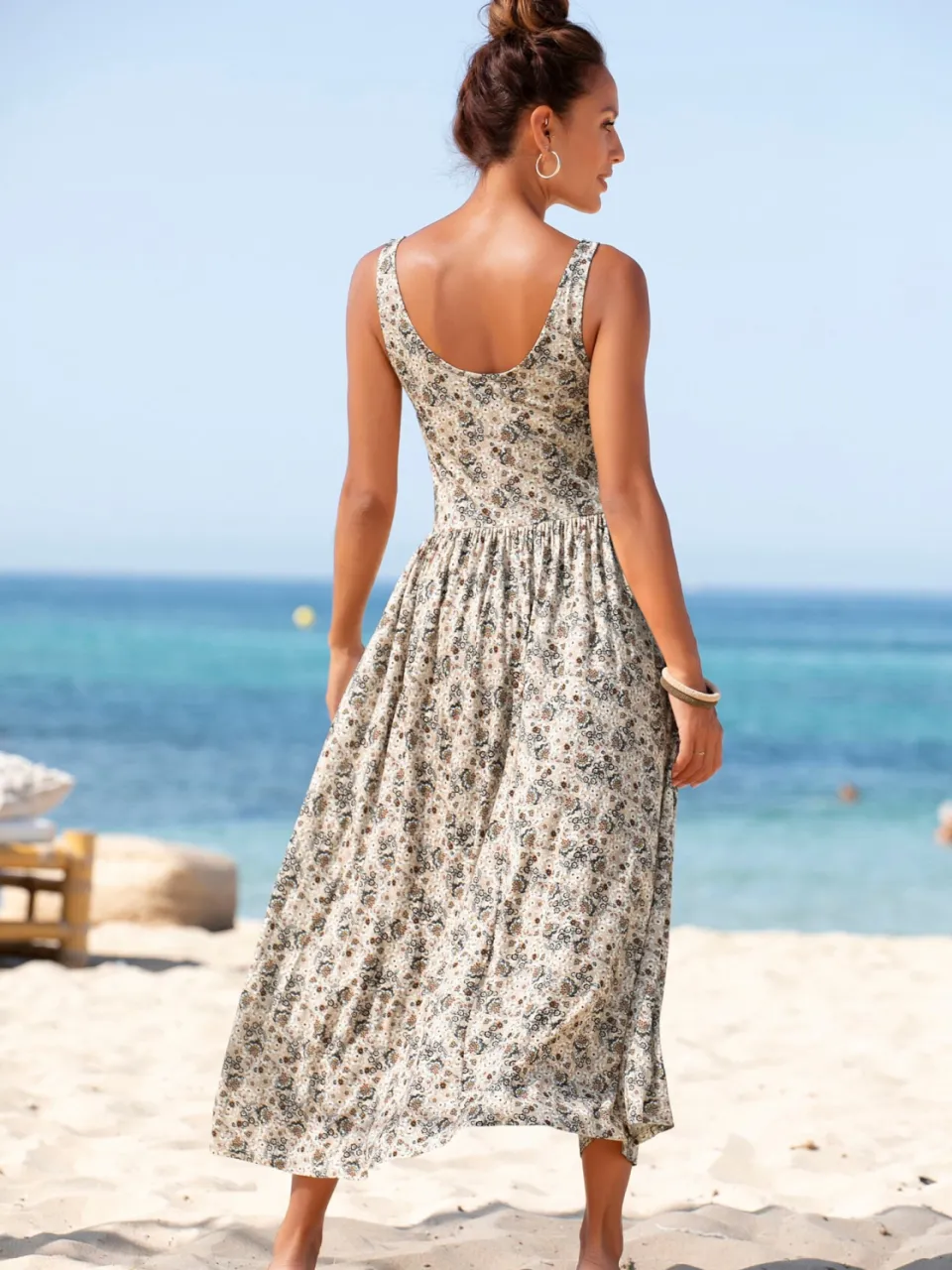 Midi-jurk beige geprint