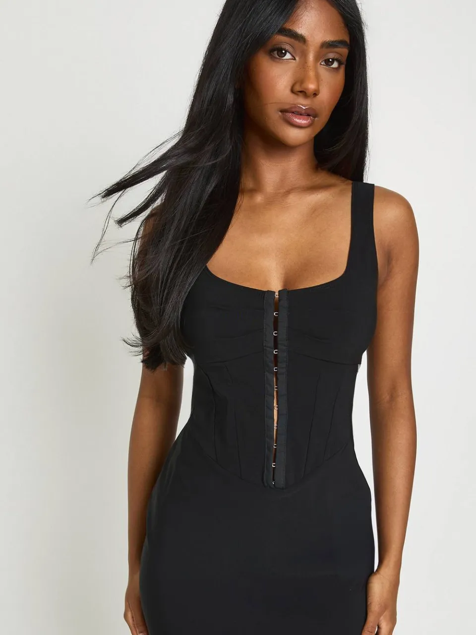 boohoo Dames Bengaline Midaxi Jurk Met Haak-en-oog Sluiting zwart, foto 3