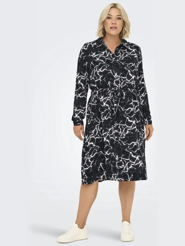 Only Carmakoma CARAMMIA L/S MIDI SHIRT DRESS AOP - Dames - Mini jurken Black Beauty/AOP