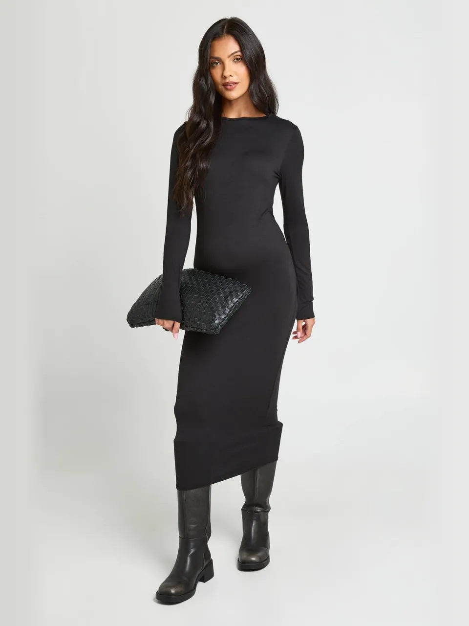 boohoo Dames Zwangerschaps Superzachte Midi-jurk Met Lange Mouwen zwart, foto 2