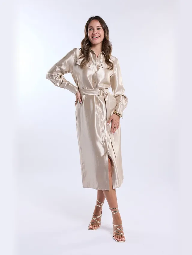 Freebird Wv-shiny-twill-vis-26-1 Dames - Jurk - Goud