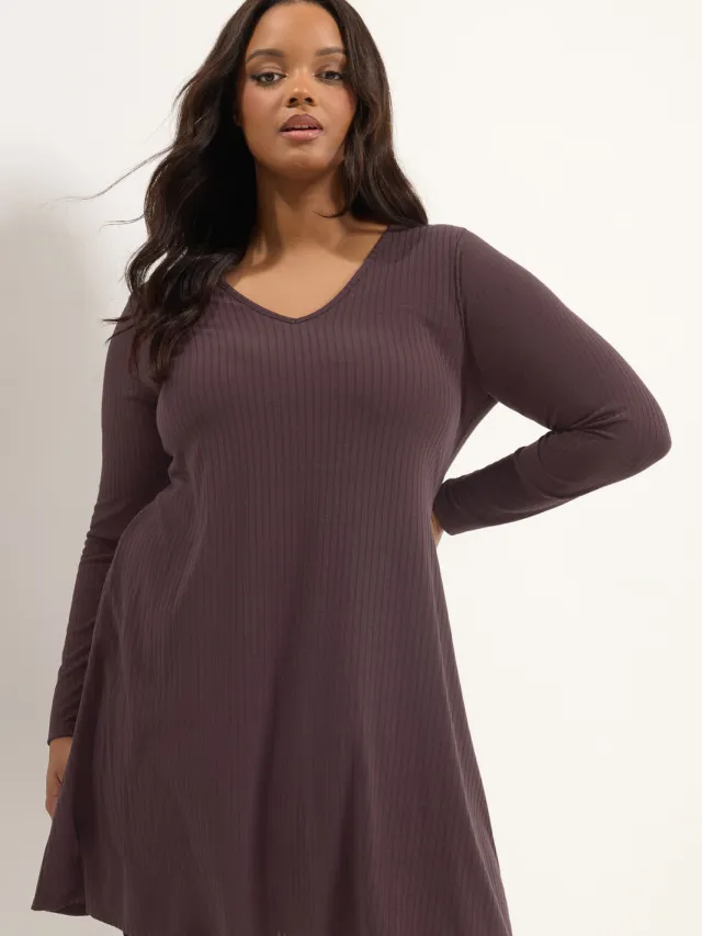 Yours Paarse Geribbelde Minijurk Purple