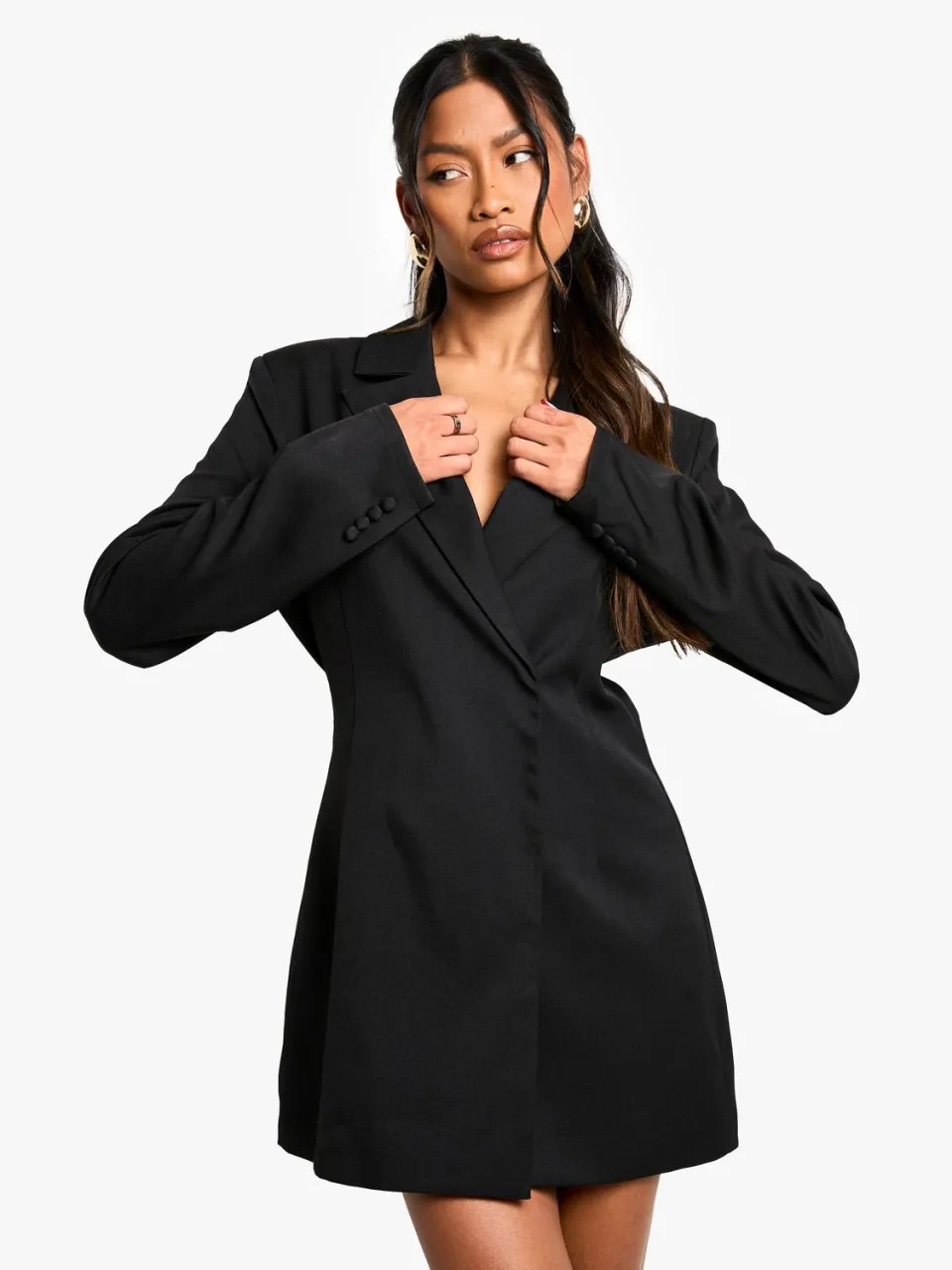 boohoo Dames Gestructureerde oversized wrap blazer jurk zwart, foto 3