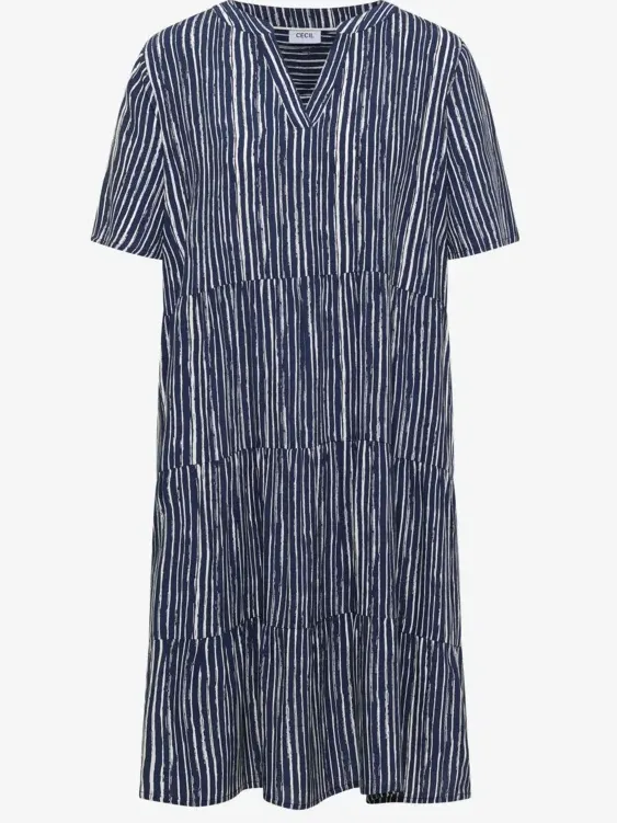 cecil Knielange jurk met gestreept patroon blauw, foto 4