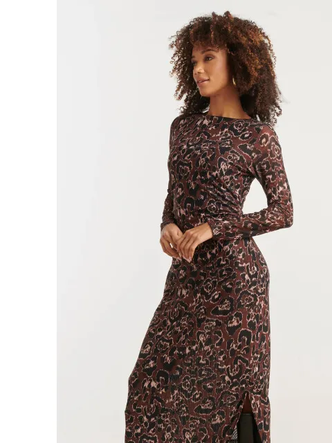 Smashed Lemon Mesh midi jurk met cheetahprint in bruin en zwart, foto 2