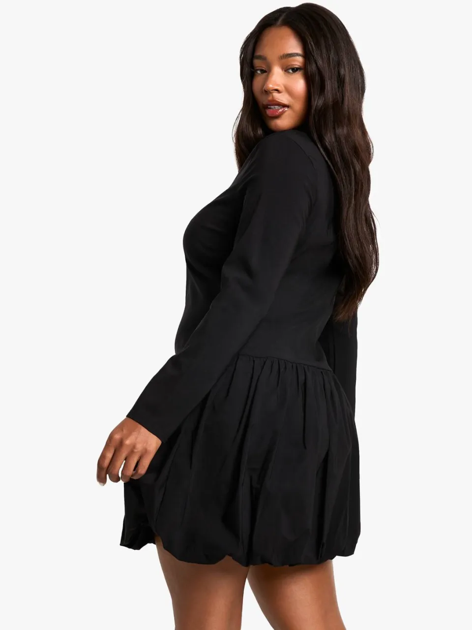boohoo Dames plus bengaline puffball minijurk zwart, foto 2