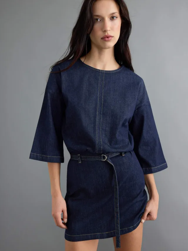 Trendyol TRENDYOLMİLLA Dames Donkerblauw Effen Kort / Mini Kort Bodycon Jurken