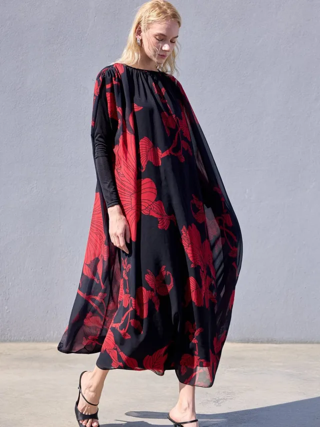 TOUCHÉ PRIVÉ Chiffon jurk met bloemenprint - Zwart - Dames