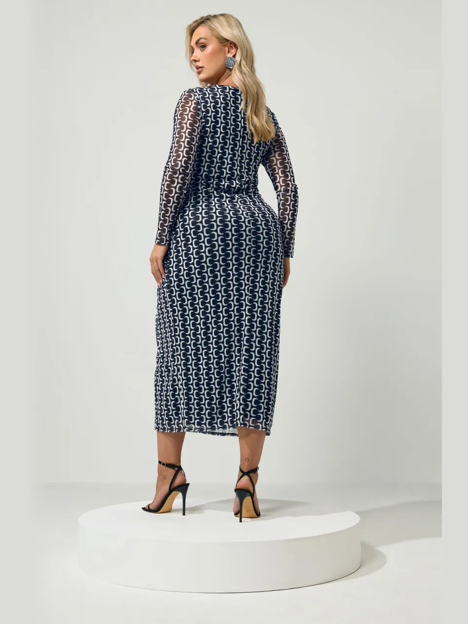 Yours London Curve Zwarte Geometrische Mesh Jurk Met Gedraaide Taille-56, foto 3