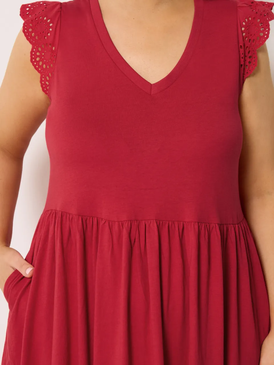 Yours Rode Maxijurk Met Broderie Mouw rood, foto 3