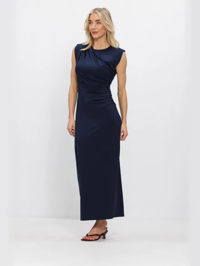 ROSEMUNDE Dames Jurken Billie Sl Long Drape Dress - Donkerblauw