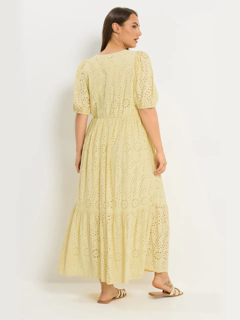 Yours Gele Gelaagde Maxijurk Met Broderie Anglaise geel, foto 4
