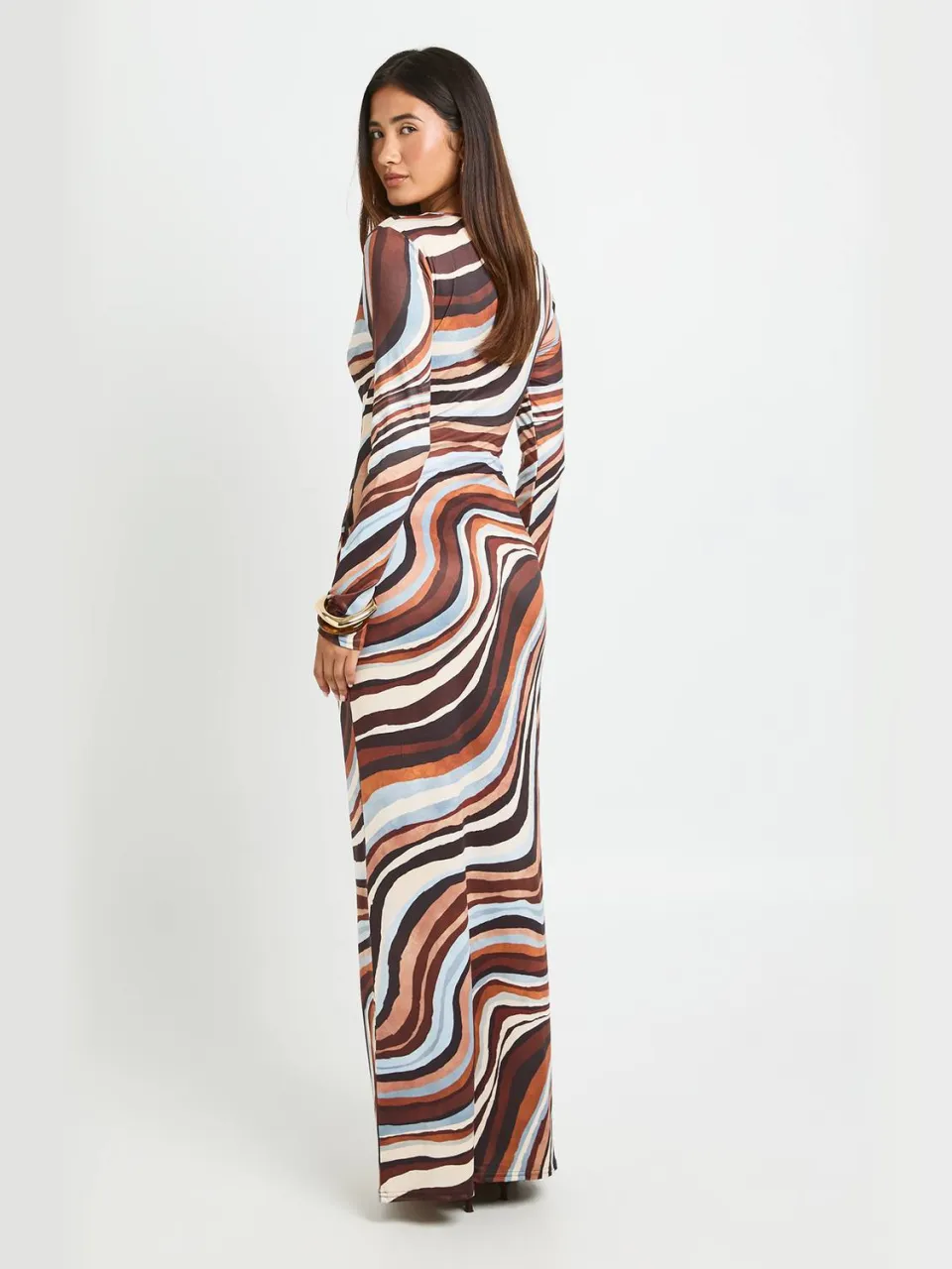boohoo Dames Gestreepte Maxi-jurk Met Lange Mouwen In Toonwaarden chocoladebruin, foto 2