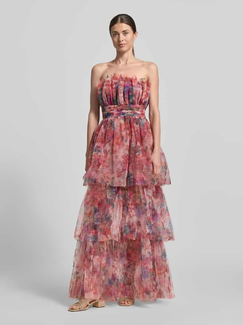 Lace & Beads maxi-jurk in off-shoulder-look met tailleband Kersenrood