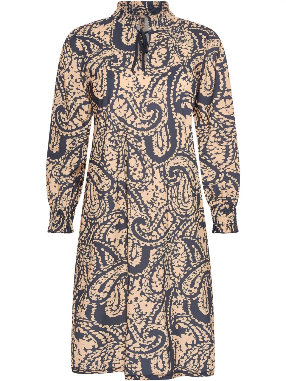 Plus Basics Plus-lijn jurk met smockwerk en print - donkerblauw/beige, foto 2
