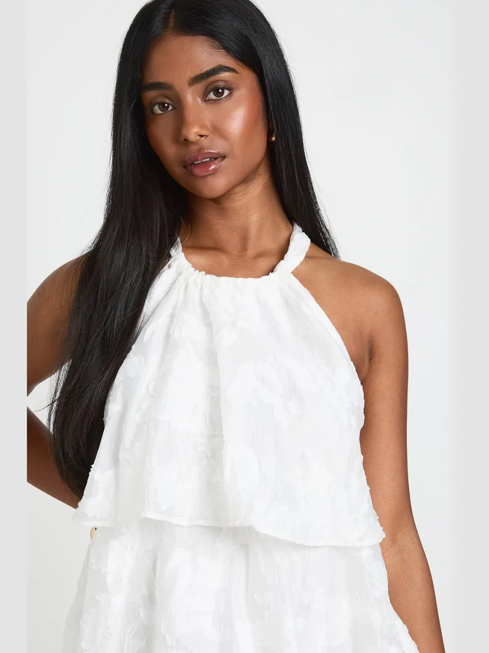 boohoo Dames Burnout Halterneck Gelaagde Mini Jurk ivoor, foto 4