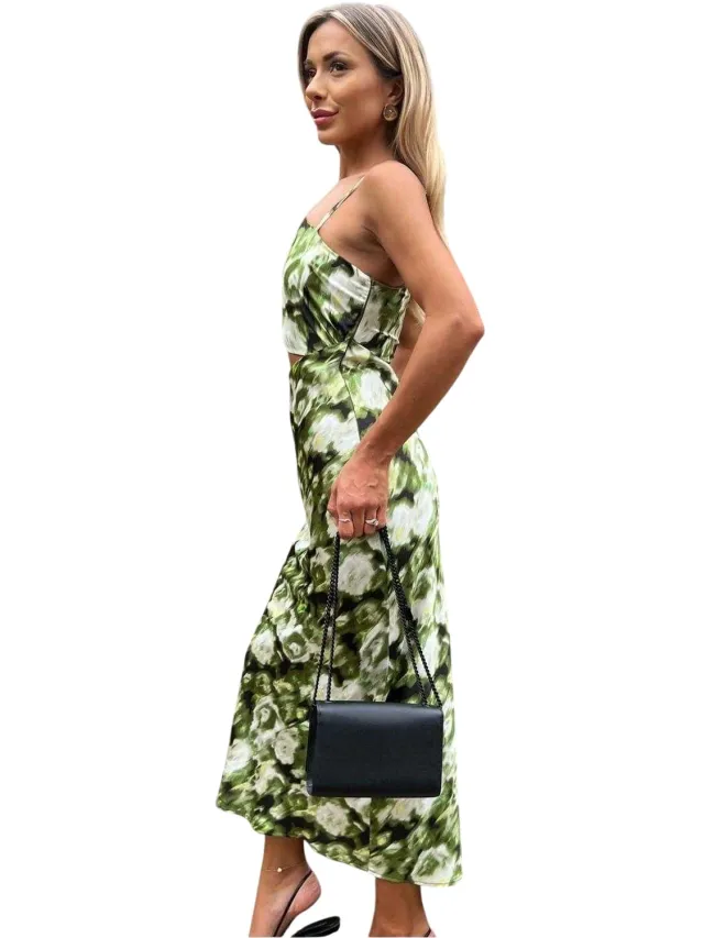 AX Paris Dames Bloemige Asymmetrische Cut Out Midi Jurk (Groen), foto 2