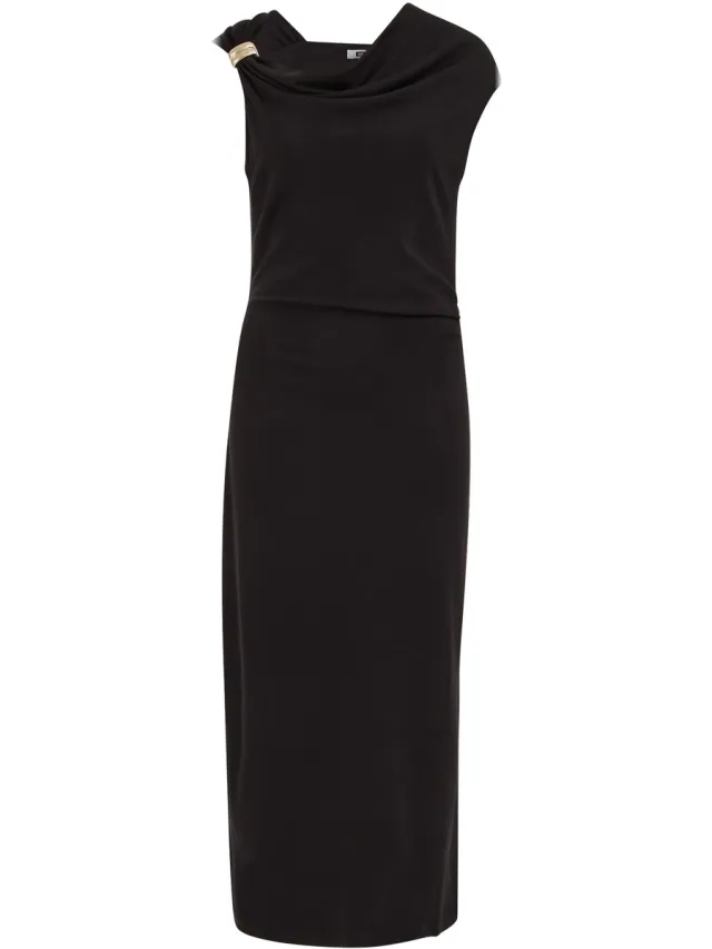 WE Fashion Dames midi jurk met gouden broche Black