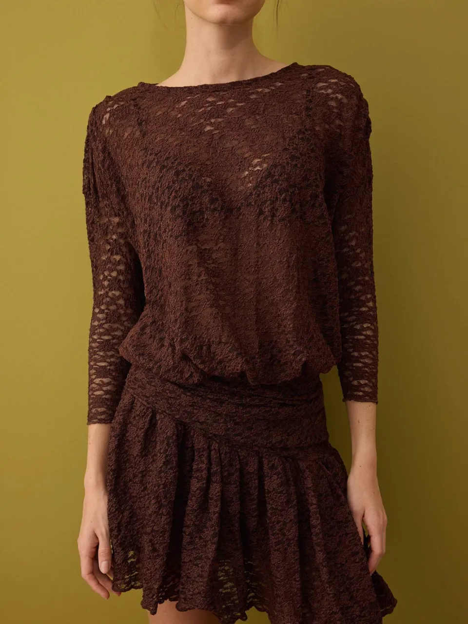 Trendyol TRENDYOLMİLLA Dames Bruin Effen Kort / Mini Driekwart mouw Stijlvol/Avond Skater Jurken, foto 2