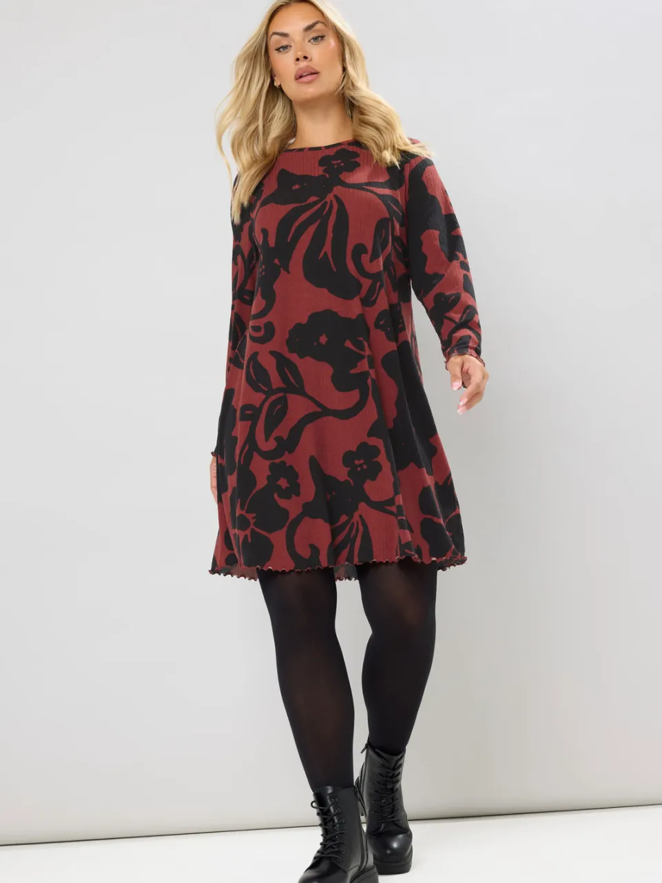 Yours Rode Abstract Bloemen Geribbelde Tuniek Top rood, foto 2
