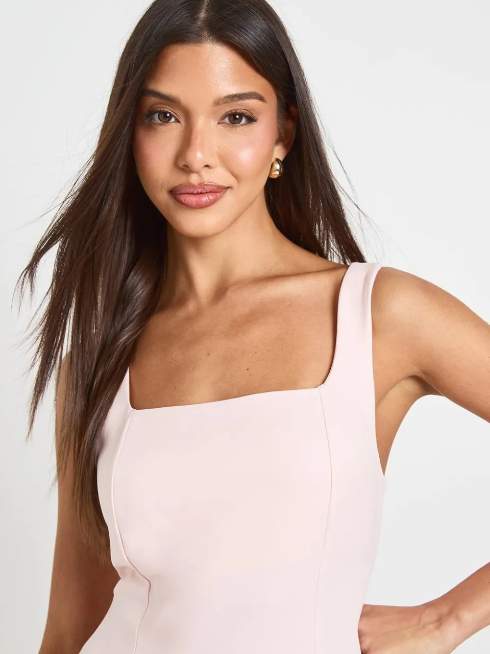 boohoo Dames Mini-jurk Met Vierkante Hals En Volle Rok pastelroze, foto 4