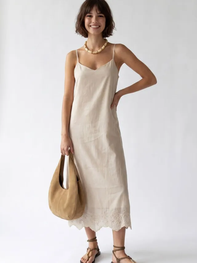 Mixray Geborduurde A-lijn Midi Slipdress Steen