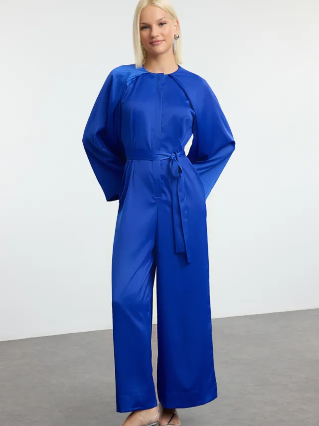Trendyol Modest Dames Blauw Effen Maxi Lang Avond / Dagelijks Recht Modest Avond Jurken Kobaltblauw