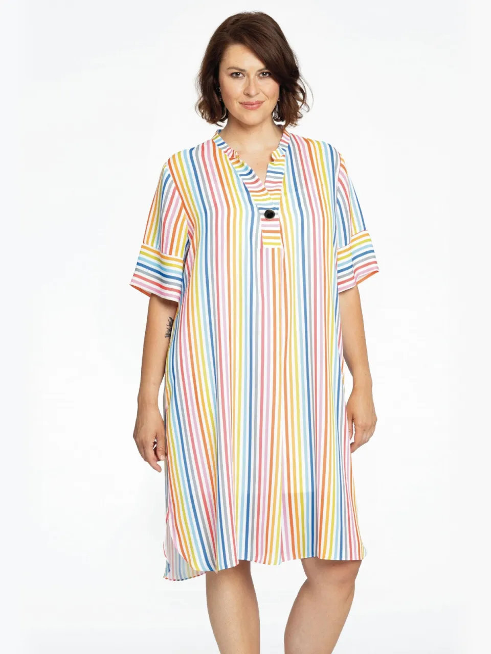 Yoek Jurk grandad kraag RAINBOW | Wit, foto 3