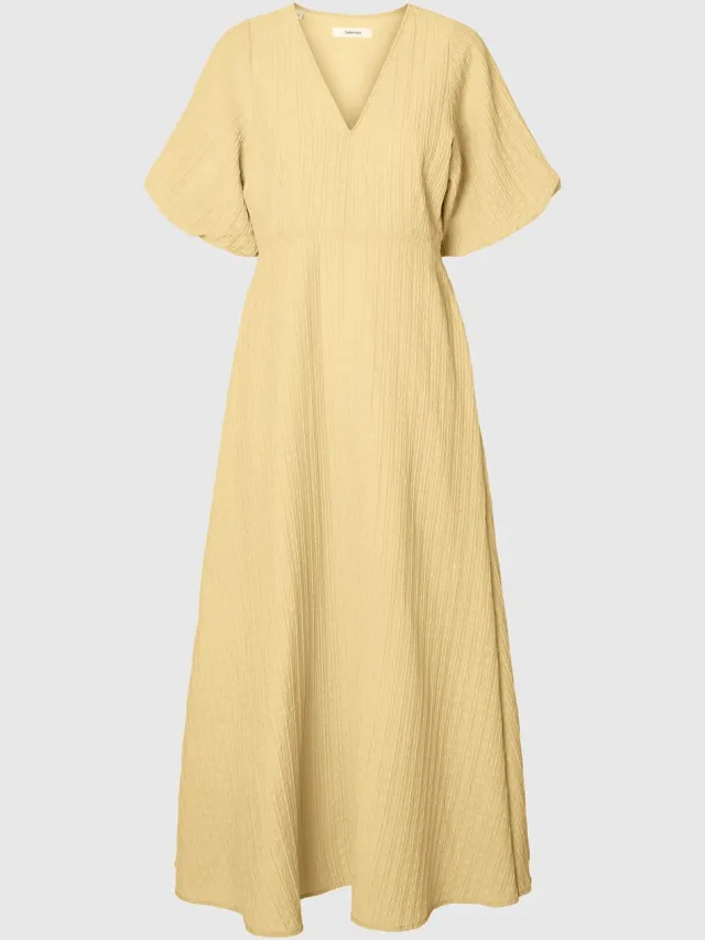 Selected maxi-jurk Ballonmouw Italian Straw