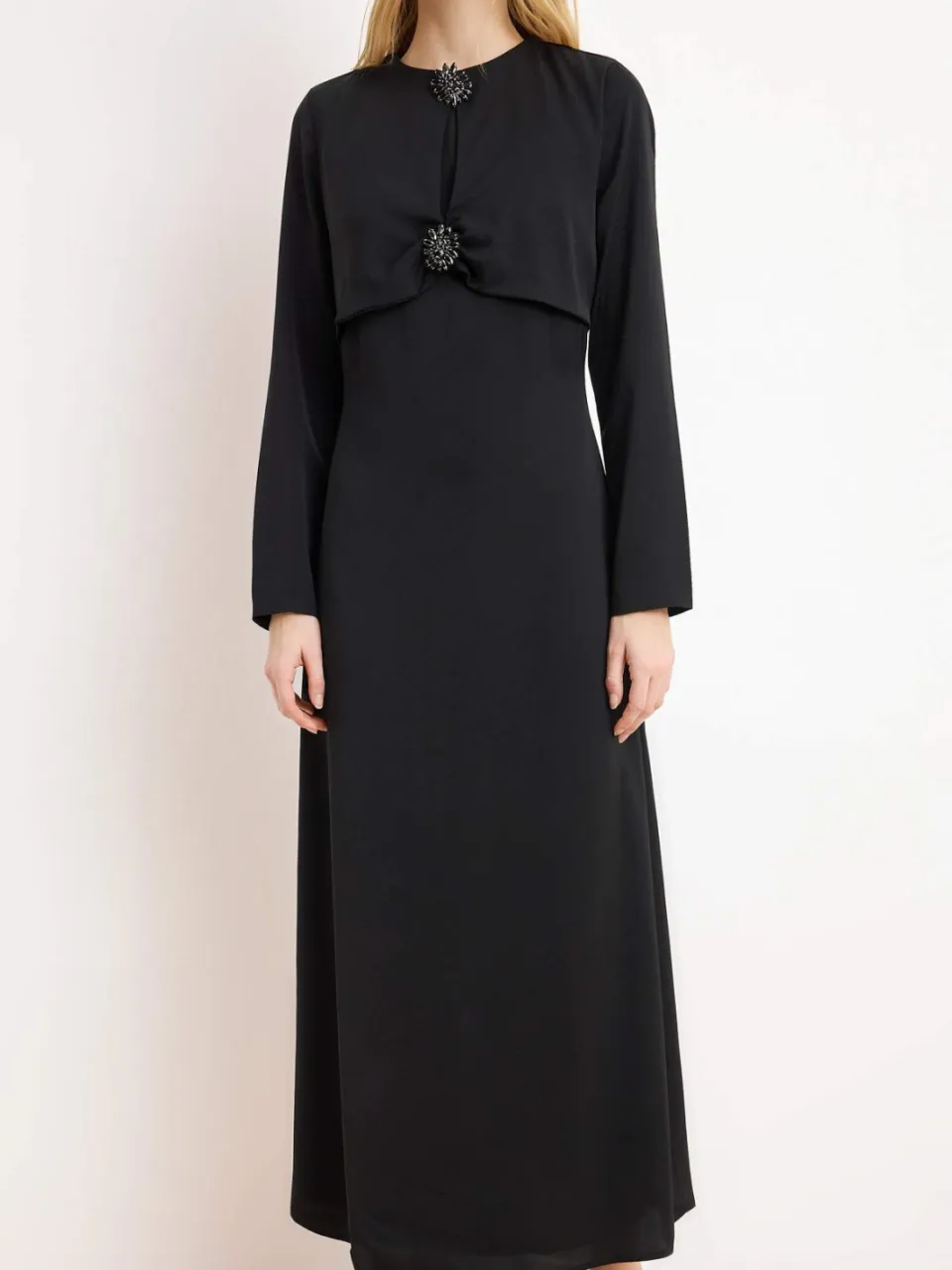 Trendyol Modest Dames Zwart Effen Maxi Lang Stijlvol/Avond Skater Modest Avond Jurken, foto 2