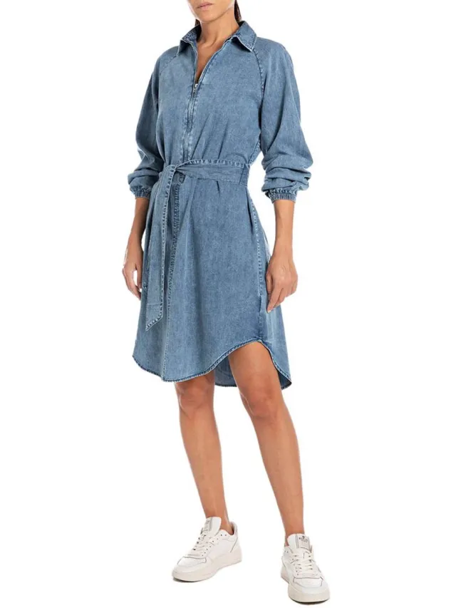 Replay W9087a.000.16043b Lang Mouw Jurk Blauw S Vrouw Medium Blue